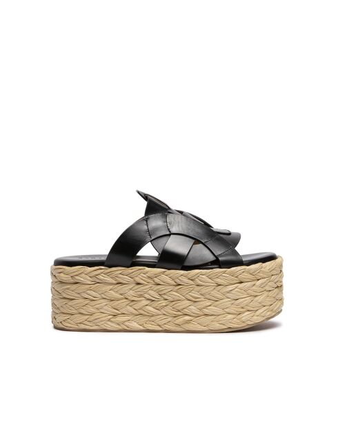 Schwarze Keil-Pantolette aus Leder - Absatz 7 cm