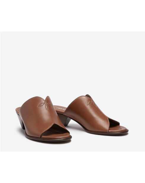 Mules en cuir rouille - Talon 5 cm