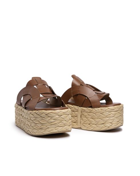 Braune Keil-Pantolette aus Leder - Absatz 7 cm