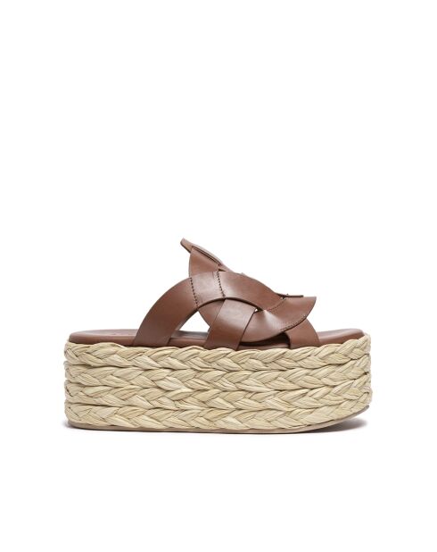 Braune Keil-Pantolette aus Leder - Absatz 7 cm