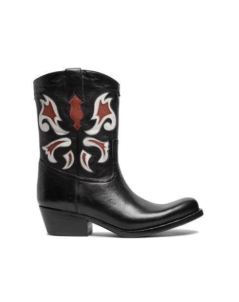 Bottes western en cuir noir/blanc/rouge