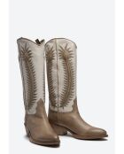 Bottes western en cuir taupe/écru
