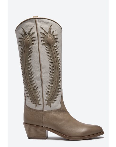 Bottes western en cuir taupe/écru