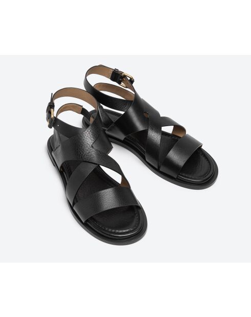SR4749 schwarze Ledersandalen