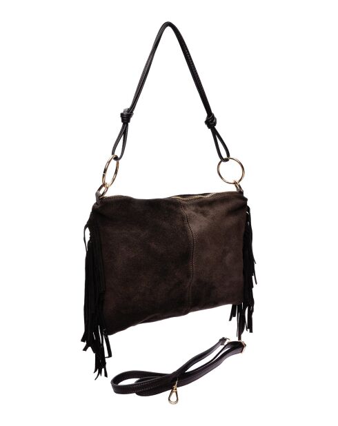 SS26 IR 8182T donkerbruine leren schoudertas - 26,5x36,5 cm