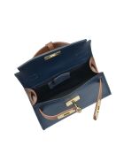 SS26 IR 482 cognacblauwe leren schoudertas - 13x20x7 cm