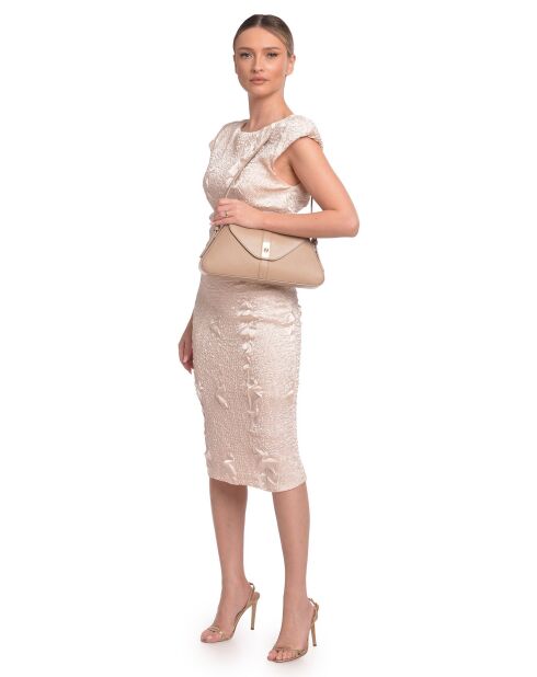 SS26 RM 1009T taupe leren schoudertas - 15x34 laag x 24 hoog x 6,5 cm