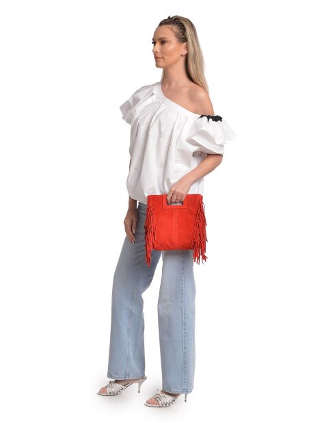 SS26 AL 8197T rode leren draagtas - 20x21 cm