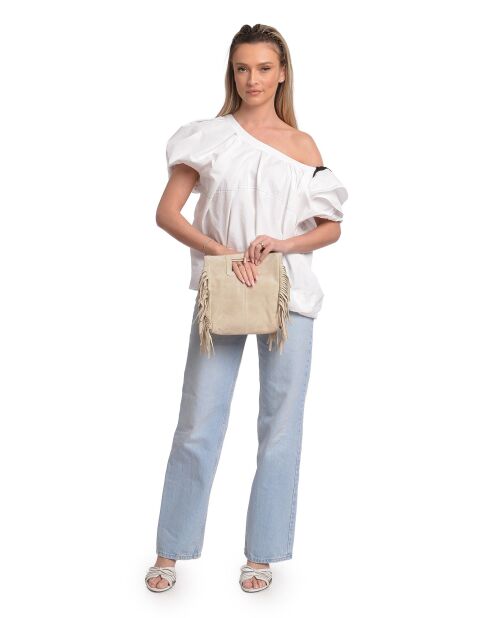 SS26 AL 8197T beige leren draagtas - 20x21 cm