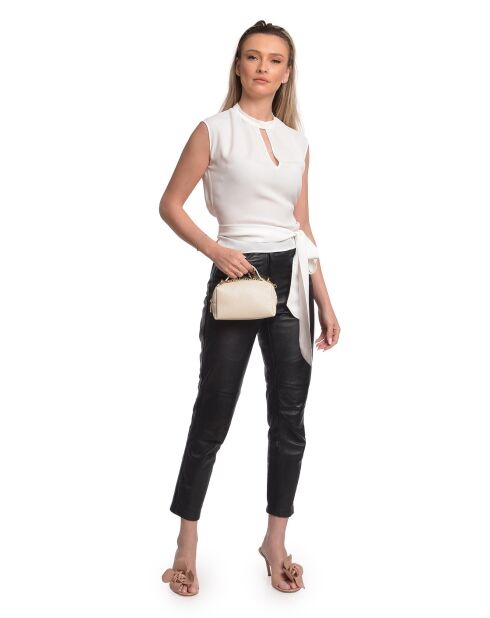 Bandolera SS26 IR 185T de piel beige - 12,5x17x6,5 cm