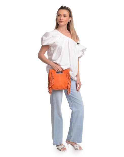 SS26 AL 8197T Tragetasche aus orangefarbenem Leder, 20 x 21 cm