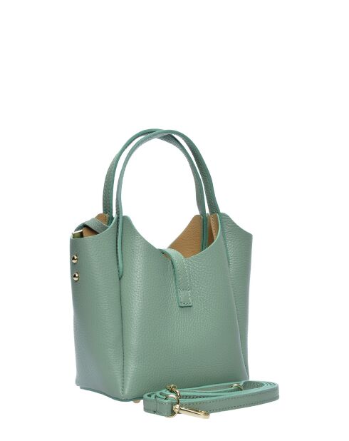 SS26 IR 180T Tragetasche aus minzfarbenem Leder — 14 x 16 x 10 cm