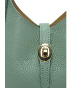 SS26 IR 180T Tragetasche aus minzfarbenem Leder — 14 x 16 x 10 cm