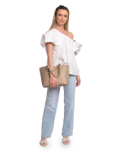 SS26 IR 176 Schultertasche aus taupefarbenem Leder - 26x29x9,5 cm