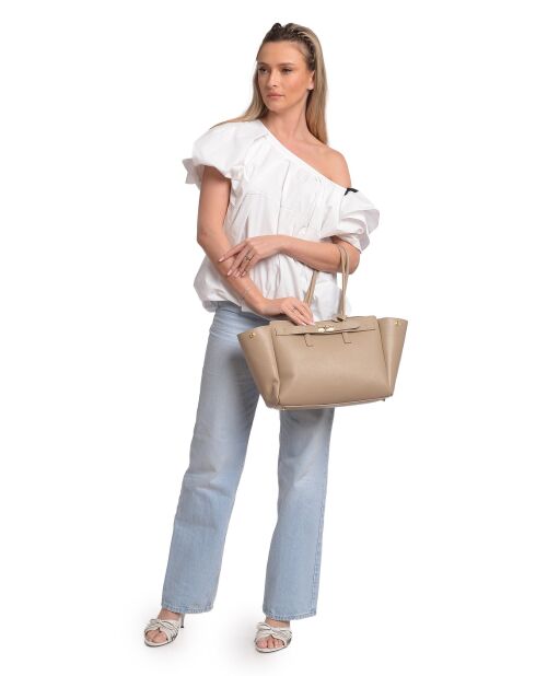 SS26 IR 177T Schultertasche aus taupefarbenem Leder - 26x32x10 cm