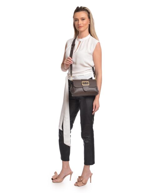 SS26 IR 183T donkerbruine leren schoudertas - 17x25x5 cm