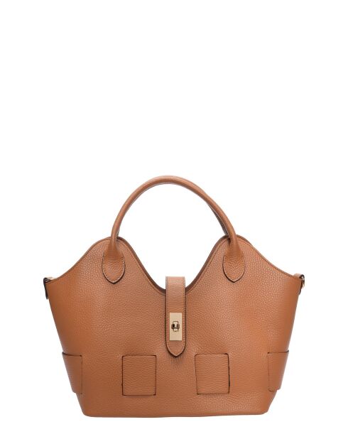 SS26 RM 153T Handtasche aus cognacfarbenem Leder - 19x27x16,5 cm