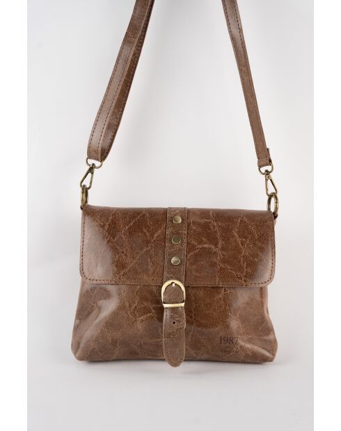 Otis taupe leren schoudertas - 23 x 25 x 4 cm