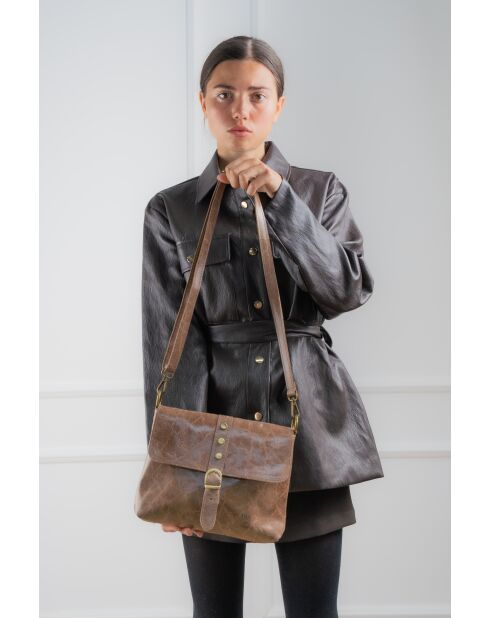 Otis taupe leren schoudertas - 23 x 25 x 4 cm