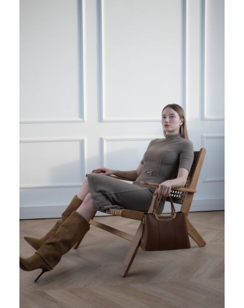 Olivia camel leren schoudertas - 25 x 19 x 12 cm