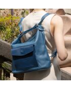 Effia lichtblauwe leren schoudertas - 36 x 31 x 14cm