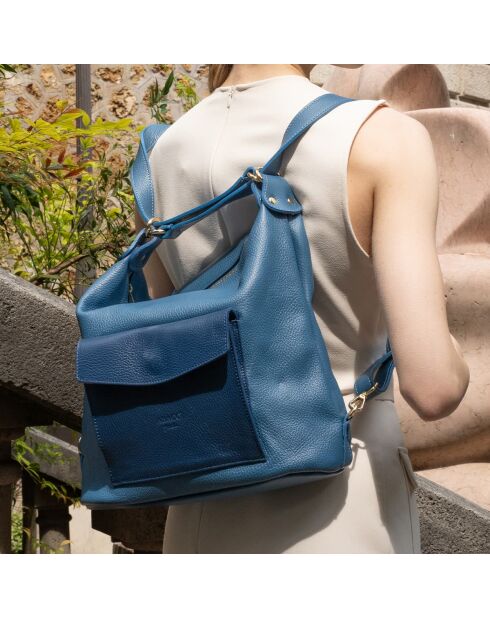 Effia lichtblauwe leren schoudertas - 36 x 31 x 14cm