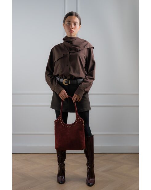 Dane bordeauxrode suède schoudertas - 27 x 17 x 7 cm