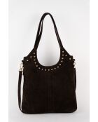 Dane schoudertas van mokka suède - 27 x 17 x 7 cm