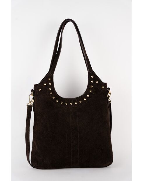 Dane schoudertas van mokka suède - 27 x 17 x 7 cm