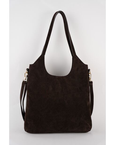 Dane schoudertas van mokka suède - 27 x 17 x 7 cm