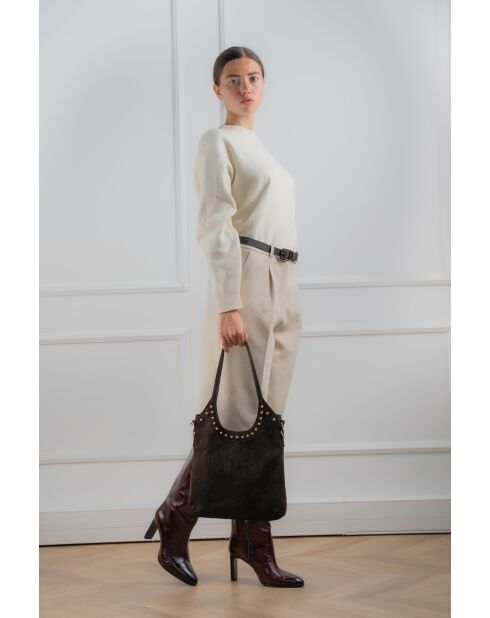 Dane schoudertas van mokka suède - 27 x 17 x 7 cm