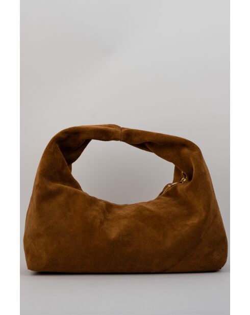 Raze schoudertas van camel suède - 42 x 35 x 8 cm