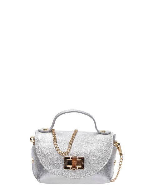 SS26 RM 8193 zilverkleurige leren schoudertas - 8,5x15x8 cm