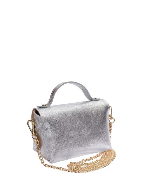 SS26 RM 8193 zilverkleurige leren schoudertas - 8,5x15x8 cm