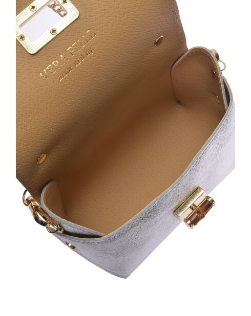 SS26 RM 8193 zilverkleurige leren schoudertas - 8,5x15x8 cm