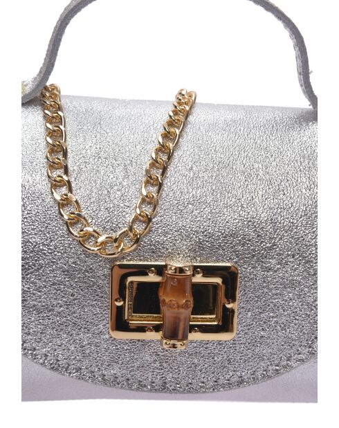 SS26 RM 8193 zilverkleurige leren schoudertas - 8,5x15x8 cm