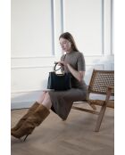 Olivia zwarte leren schoudertas - 25 x 19 x 12 cm