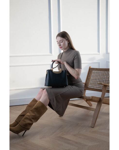 Olivia zwarte leren schoudertas - 25 x 19 x 12 cm