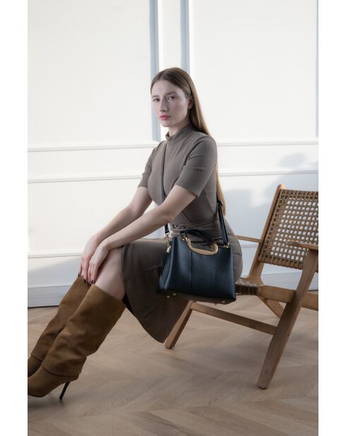 Olivia zwarte leren schoudertas - 25 x 19 x 12 cm