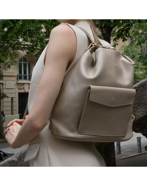 Effia lichte taupe leren schoudertas - 36 x 31 x 14cm