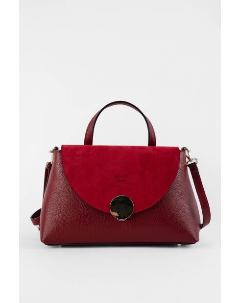 Row bordeauxrode leren schoudertas - 28 x 20 x 10 cm