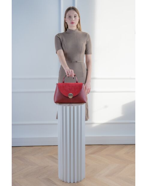 Row bordeauxrode leren schoudertas - 28 x 20 x 10 cm