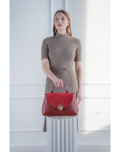 Row bordeauxrode leren schoudertas - 28 x 20 x 10 cm