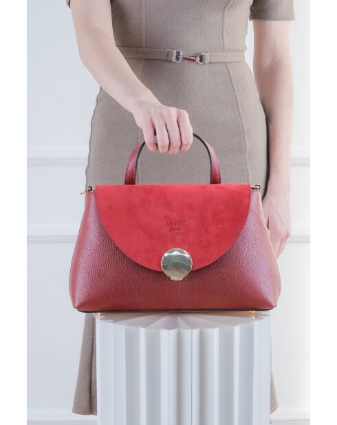 Row bordeauxrode leren schoudertas - 28 x 20 x 10 cm