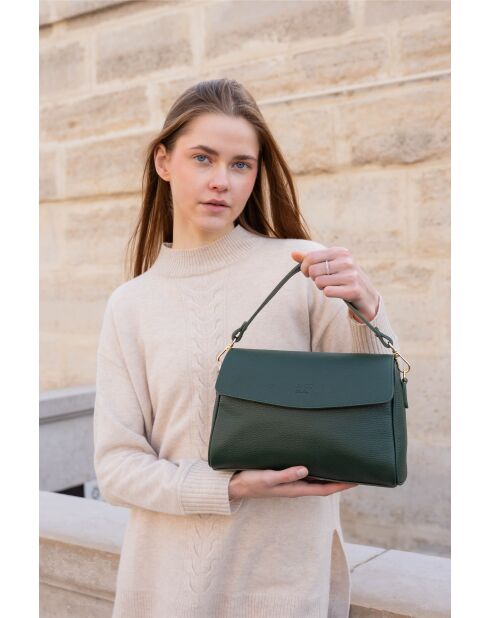 Schultertasche aus Leder in Jazzgrün — 27 x 18 x 9 cm