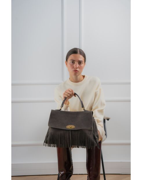 Mick Lederhandtasche Frange mokka - 40x25x14cm