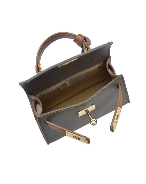 SS26 IR 482 Schultertasche aus Leder in Taupe in Cognac - 13x20x7 cm