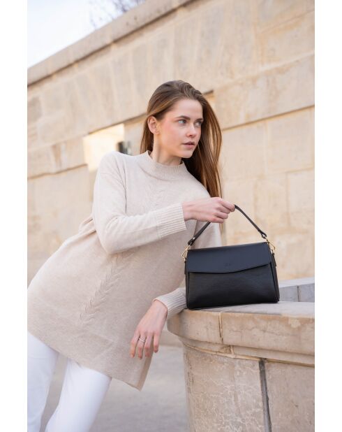 Jazz zwarte leren schoudertas - 27 x 18 x 9 cm