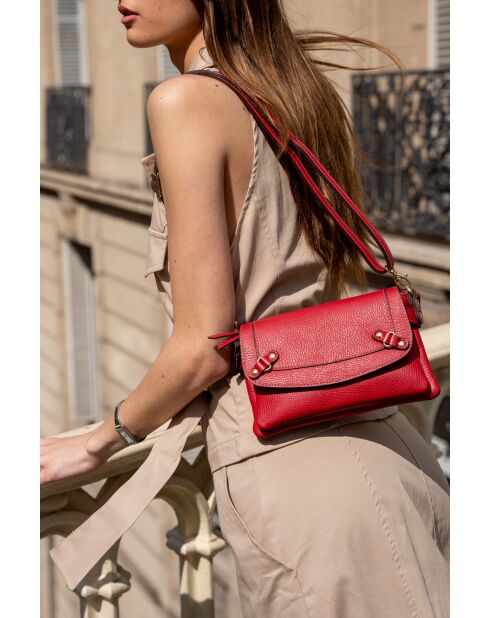 Joe rode leren schoudertas - 20 x 12,5 x 3 cm