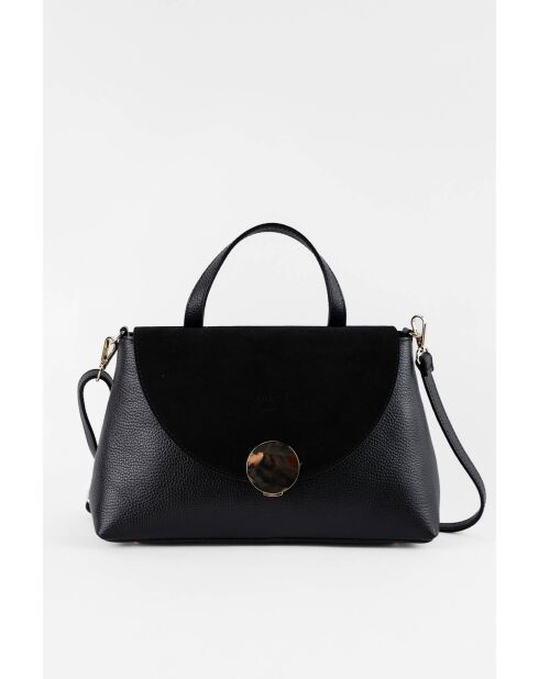 Row zwarte leren schoudertas - 28 x 20 x 10 cm